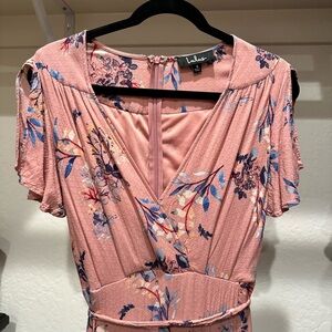 Lulu's Blush Floral V-Neck Dress